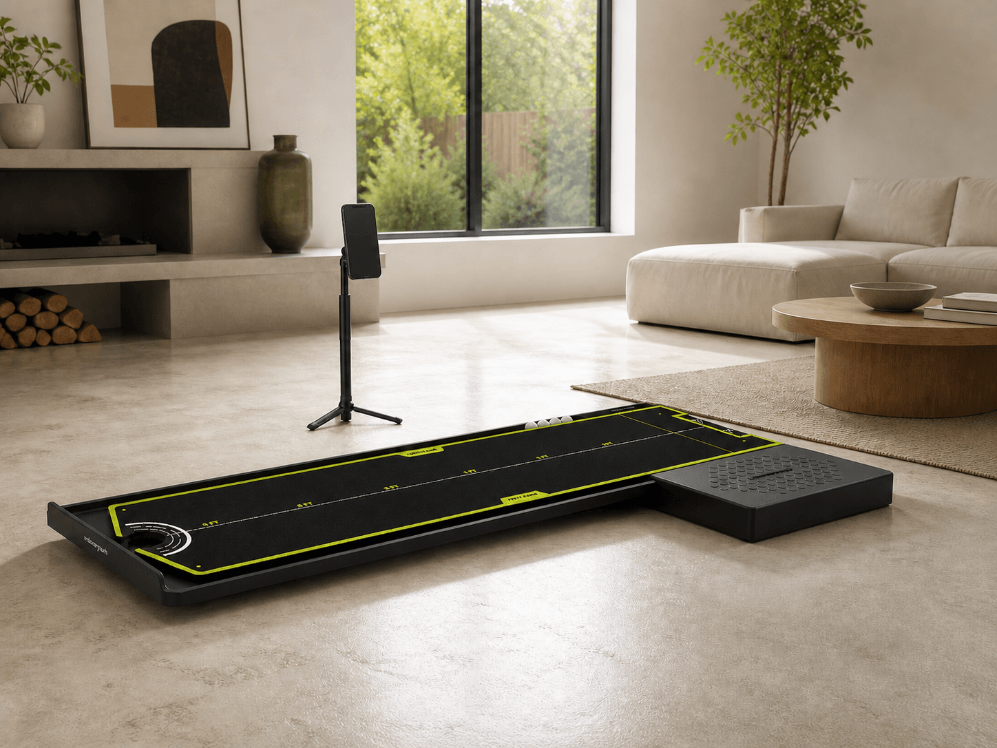 NDoorPutt and the included magnetic phone mount in a bright home practice space.